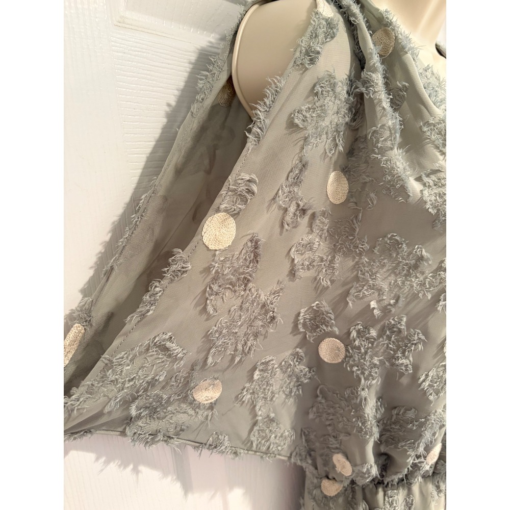 Zara Sage Green Polka Dot Eyelash Textured V-Neck Midi Dress S NWT Boho Fairy - Picture 4 of 16